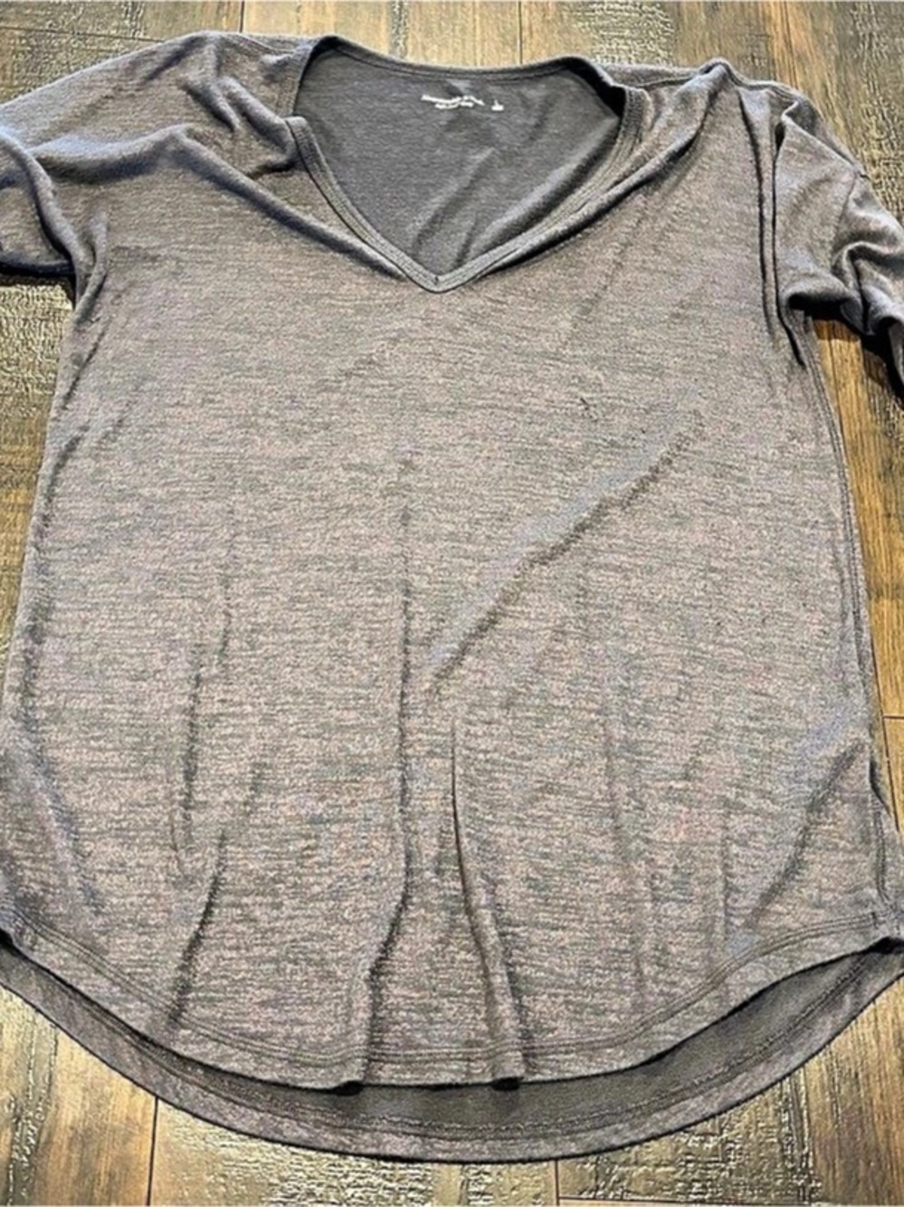 Abercrombie & Fitch Soft A&F Cozy Long Sleeve V-Neck Top Gray Large